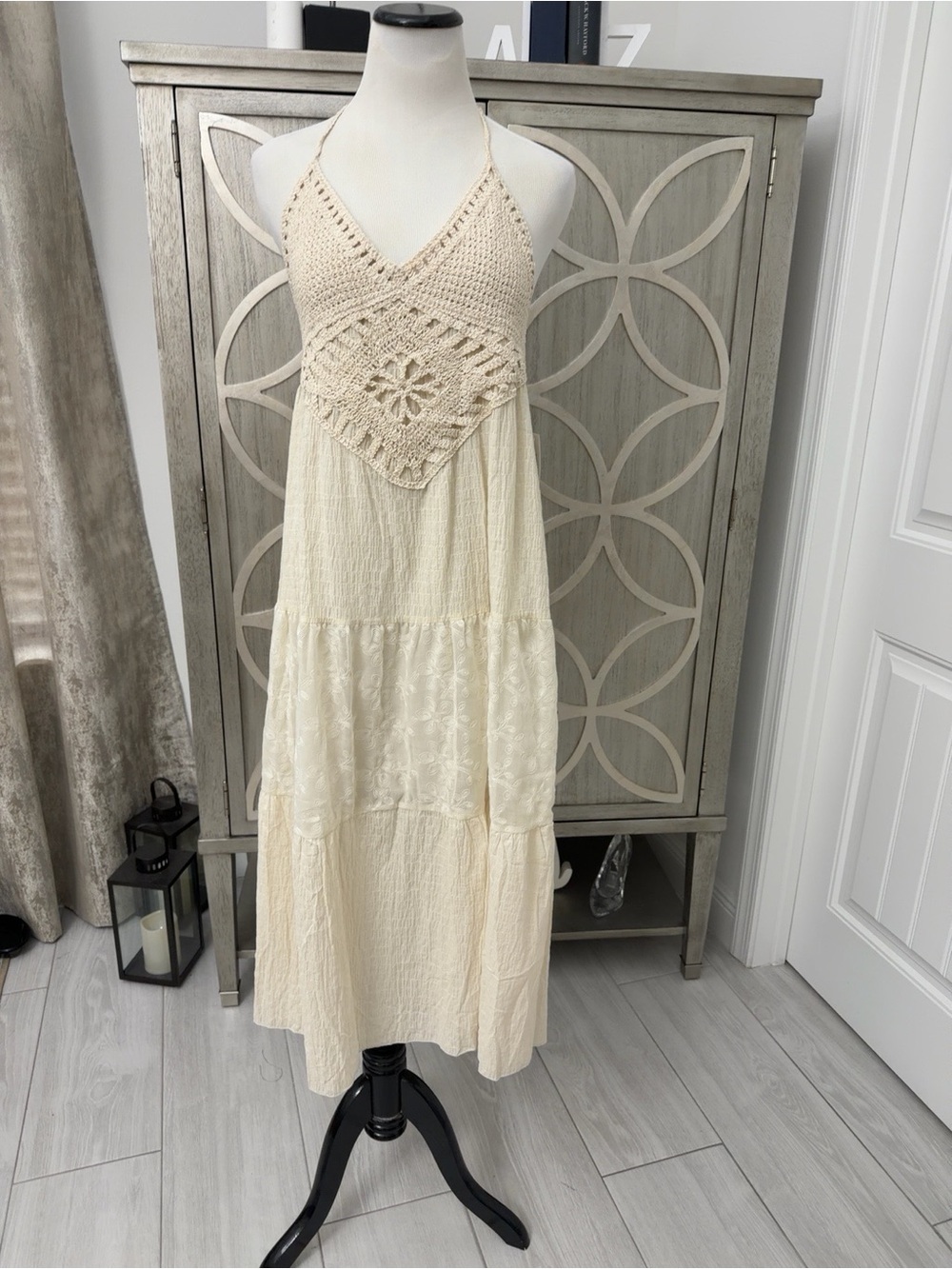 Sunset Crochet Maxi Dress in Cream - Picture 2 of 5